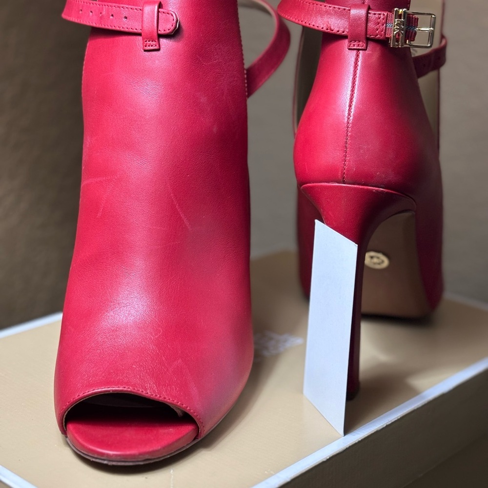 Michael Kors Red Peep-Toe Heels with Glossy Finish